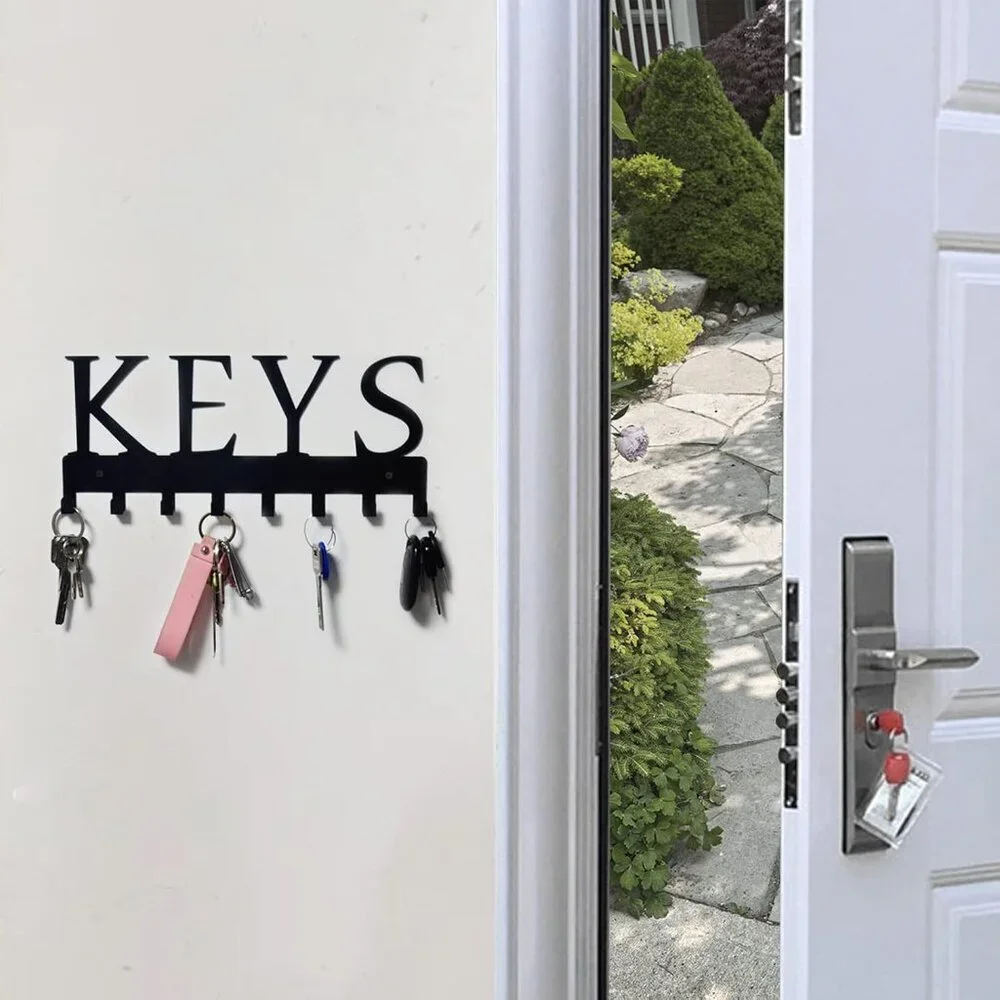 8-Hook Matte Black Key Organizer for Wall - Easy Installation and Stylish Design